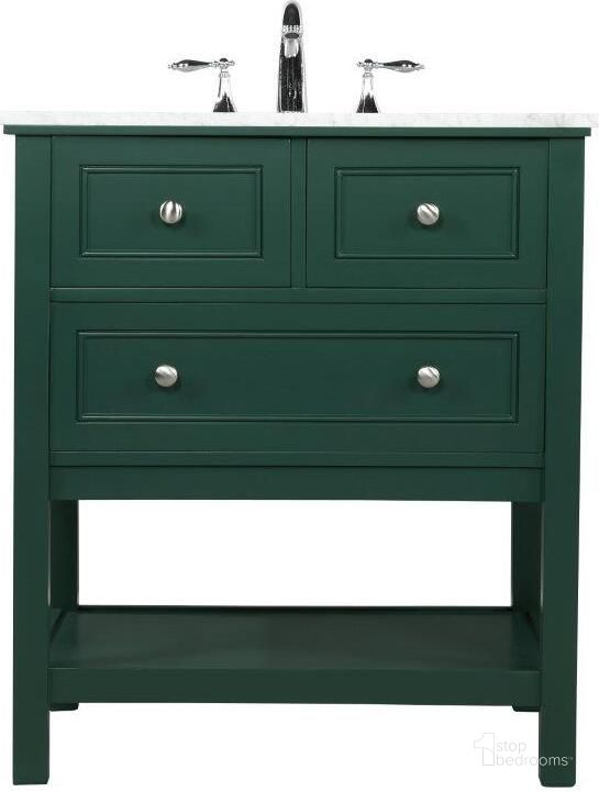 The appearance of Metropolis 30 Inch Single Bathroom Vanity In Green designed by Elegant Lighting in the modern / contemporary interior design. This green piece of furniture  was selected by 1StopBedrooms from Metropolis Collection to add a touch of cosiness and style into your home. Sku: VF27030GN. Material: Wood. Product Type: Bathroom Vanity. Image1