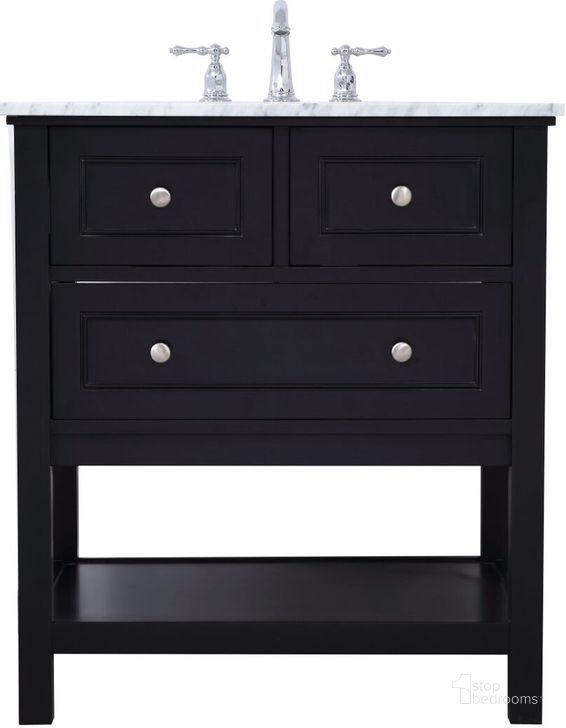 The appearance of Metropolis 30 Inch Single Bathroom Vanity Set In Black designed by Elegant Lighting in the modern / contemporary interior design. This black piece of furniture  was selected by 1StopBedrooms from Metropolis Collection to add a touch of cosiness and style into your home. Sku: VF27030BK. Material: Wood. Product Type: Bathroom Vanity. Image1