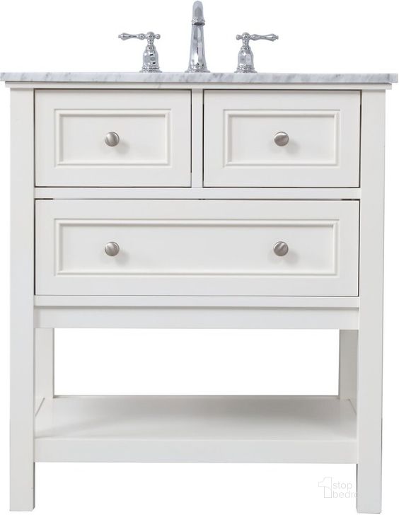 The appearance of Metropolis 30 Inch Single Bathroom Vanity Set In White designed by Elegant Lighting in the modern / contemporary interior design. This white piece of furniture  was selected by 1StopBedrooms from Metropolis Collection to add a touch of cosiness and style into your home. Sku: VF27030WH. Material: Wood. Product Type: Bathroom Vanity. Image1