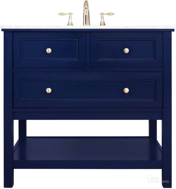 The appearance of Metropolis 36 Inch Single Bathroom Vanity In Blue designed by Elegant Lighting in the modern / contemporary interior design. This blue piece of furniture  was selected by 1StopBedrooms from Metropolis Collection to add a touch of cosiness and style into your home. Sku: VF27036BL. Material: Wood. Product Type: Bathroom Vanity. Image1