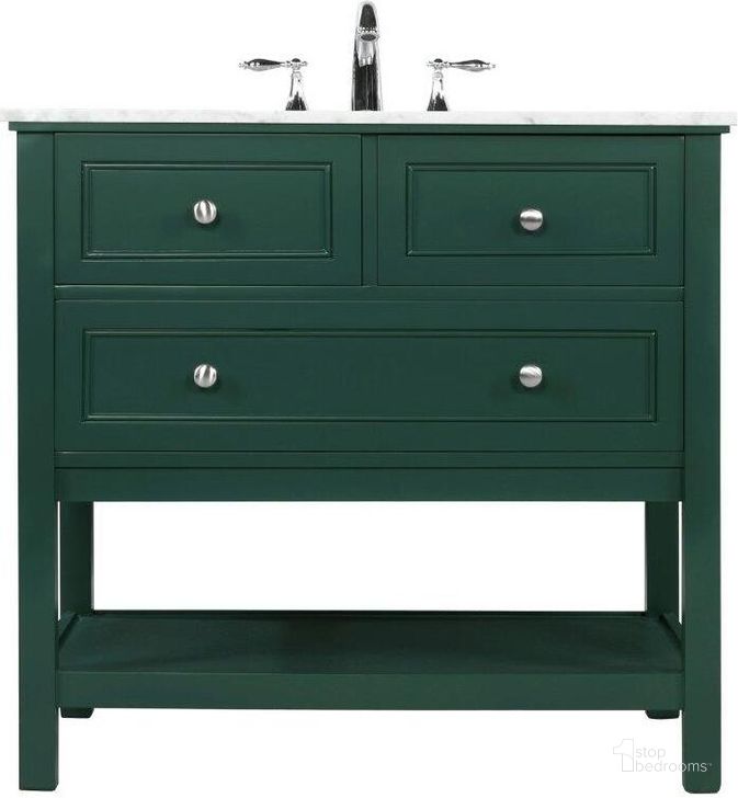 The appearance of Metropolis 36 Inch Single Bathroom Vanity In Green designed by Elegant Lighting in the modern / contemporary interior design. This green piece of furniture  was selected by 1StopBedrooms from Metropolis Collection to add a touch of cosiness and style into your home. Sku: VF27036GN. Material: Wood. Product Type: Bathroom Vanity. Image1