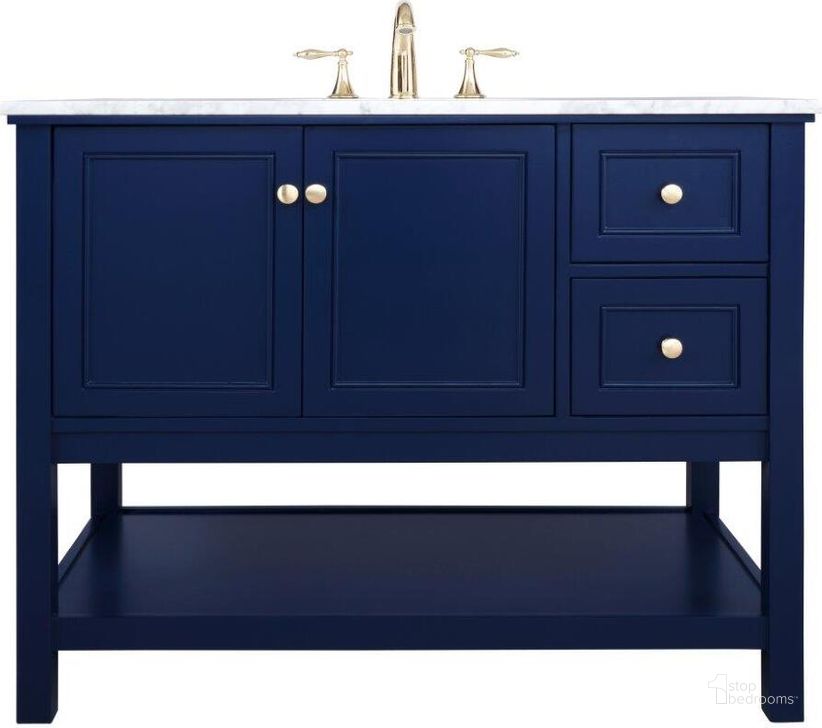 The appearance of Metropolis 42 Inch Single Bathroom Vanity In Blue designed by Elegant Lighting in the modern / contemporary interior design. This blue piece of furniture  was selected by 1StopBedrooms from Metropolis Collection to add a touch of cosiness and style into your home. Sku: VF27042BL. Material: Wood. Product Type: Bathroom Vanity. Image1