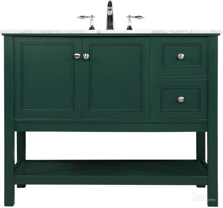 The appearance of Metropolis 42 Inch Single Bathroom Vanity In Green designed by Elegant Lighting in the modern / contemporary interior design. This green piece of furniture  was selected by 1StopBedrooms from Metropolis Collection to add a touch of cosiness and style into your home. Sku: VF27042GN. Material: Wood. Product Type: Bathroom Vanity. Image1