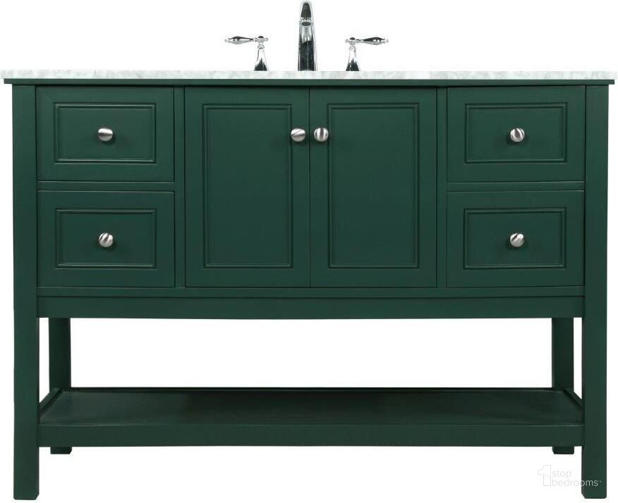 The appearance of Metropolis 48 Inch Single Bathroom Vanity In Green designed by Elegant Lighting in the modern / contemporary interior design. This green piece of furniture  was selected by 1StopBedrooms from Metropolis Collection to add a touch of cosiness and style into your home. Sku: VF27048GN. Material: Wood. Product Type: Bathroom Vanity. Image1