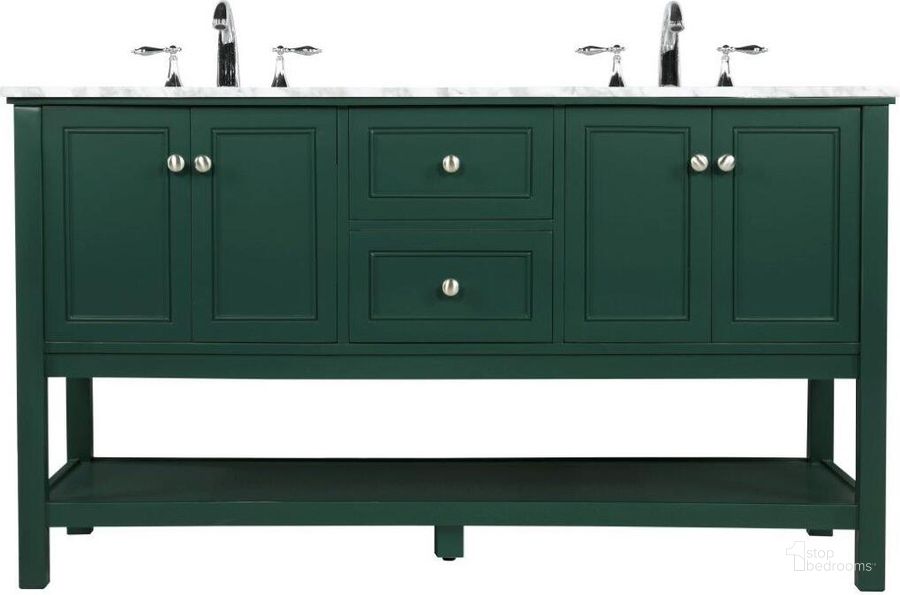 The appearance of Metropolis 60 Inch Double Bathroom Vanity In Green designed by Elegant Lighting in the modern / contemporary interior design. This green piece of furniture  was selected by 1StopBedrooms from Metropolis Collection to add a touch of cosiness and style into your home. Sku: VF27060DGN. Material: Wood. Product Type: Bathroom Vanity. Image1