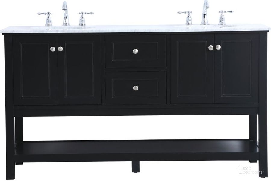 The appearance of Metropolis 60 Inch Double Sink Bathroom Vanity Set In Black designed by Elegant Lighting in the modern / contemporary interior design. This black piece of furniture  was selected by 1StopBedrooms from Metropolis Collection to add a touch of cosiness and style into your home. Sku: VF27060BK. Material: Wood. Product Type: Bathroom Vanity. Image1