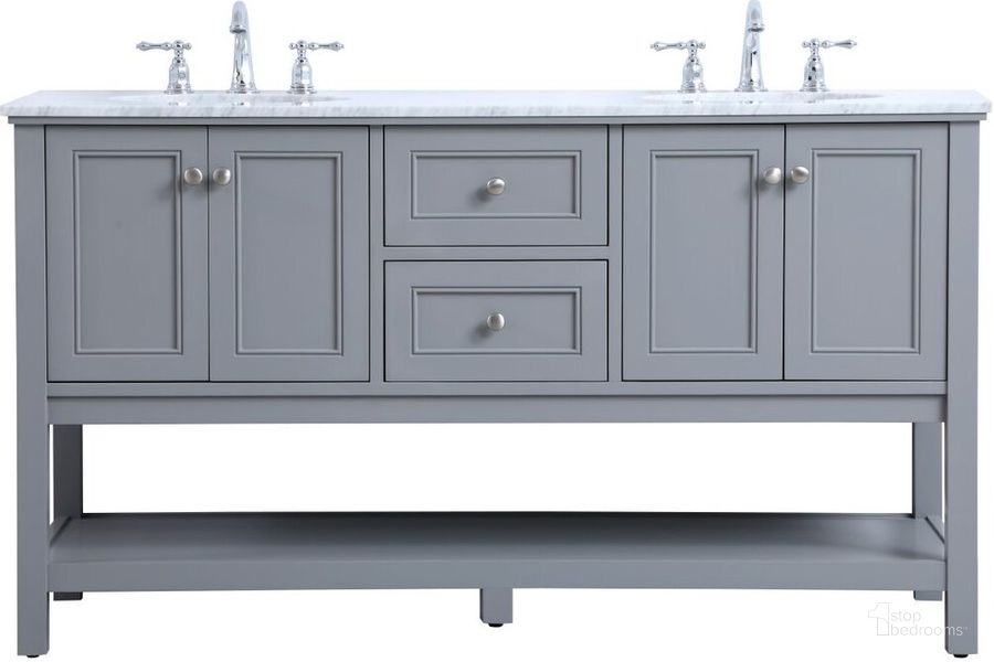 The appearance of Metropolis 60 Inch Double Sink Bathroom Vanity Set In Grey designed by Elegant Lighting in the modern / contemporary interior design. This grey piece of furniture  was selected by 1StopBedrooms from Metropolis Collection to add a touch of cosiness and style into your home. Sku: VF27060GR. Material: Wood. Product Type: Bathroom Vanity. Image1