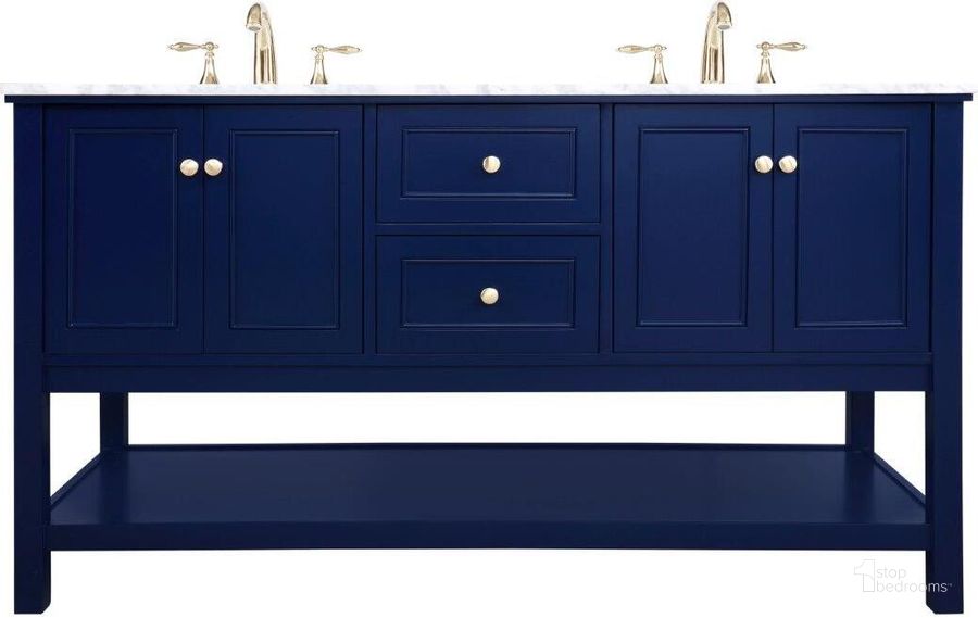 The appearance of Metropolis 60 Inch Single Bathroom Vanity In Blue designed by Elegant Lighting in the modern / contemporary interior design. This blue piece of furniture  was selected by 1StopBedrooms from Metropolis Collection to add a touch of cosiness and style into your home. Sku: VF27060DBL. Material: Wood. Product Type: Bathroom Vanity. Image1