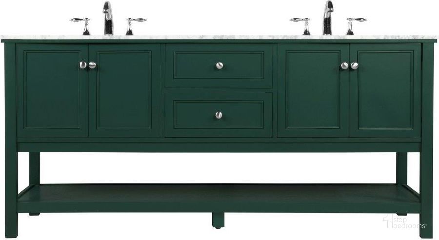 The appearance of Metropolis 72 Inch Double Bathroom Vanity In Green designed by Elegant Lighting in the modern / contemporary interior design. This green piece of furniture  was selected by 1StopBedrooms from Metropolis Collection to add a touch of cosiness and style into your home. Sku: VF27072DGN. Material: Wood. Product Type: Bathroom Vanity. Image1