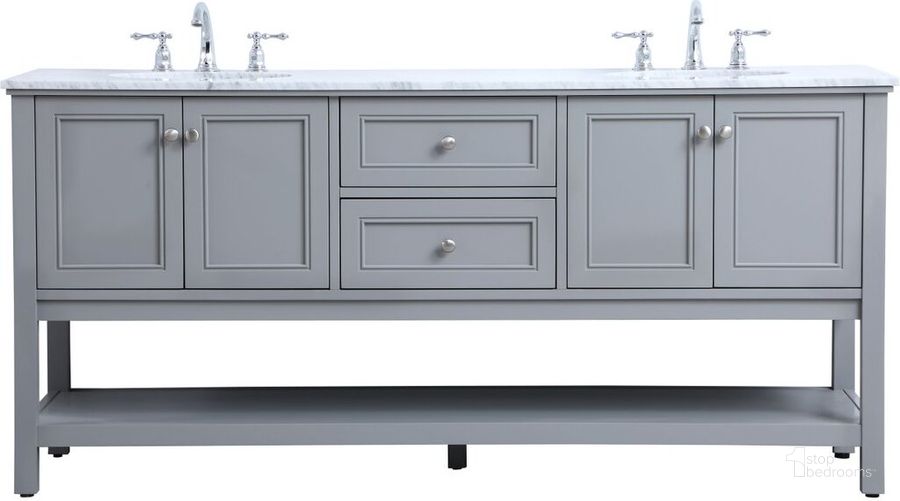 The appearance of Metropolis 72 Inch Double Sink Bathroom Vanity Set In Grey designed by Elegant Lighting in the modern / contemporary interior design. This grey piece of furniture  was selected by 1StopBedrooms from Metropolis Collection to add a touch of cosiness and style into your home. Sku: VF27072GR. Material: Wood. Product Type: Bathroom Vanity. Image1