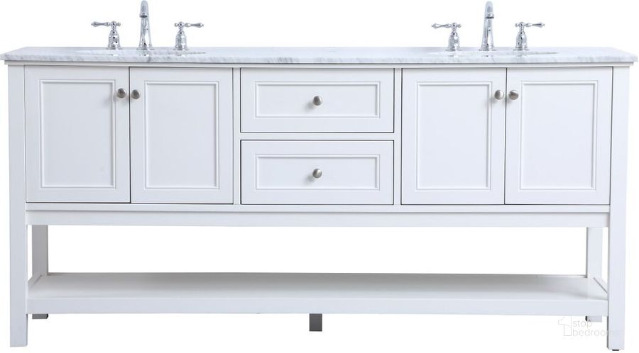 The appearance of Metropolis 72 Inch Double Sink Bathroom Vanity Set In White designed by Elegant Lighting in the modern / contemporary interior design. This white piece of furniture  was selected by 1StopBedrooms from Metropolis Collection to add a touch of cosiness and style into your home. Sku: VF27072WH. Material: Wood. Product Type: Bathroom Vanity. Image1