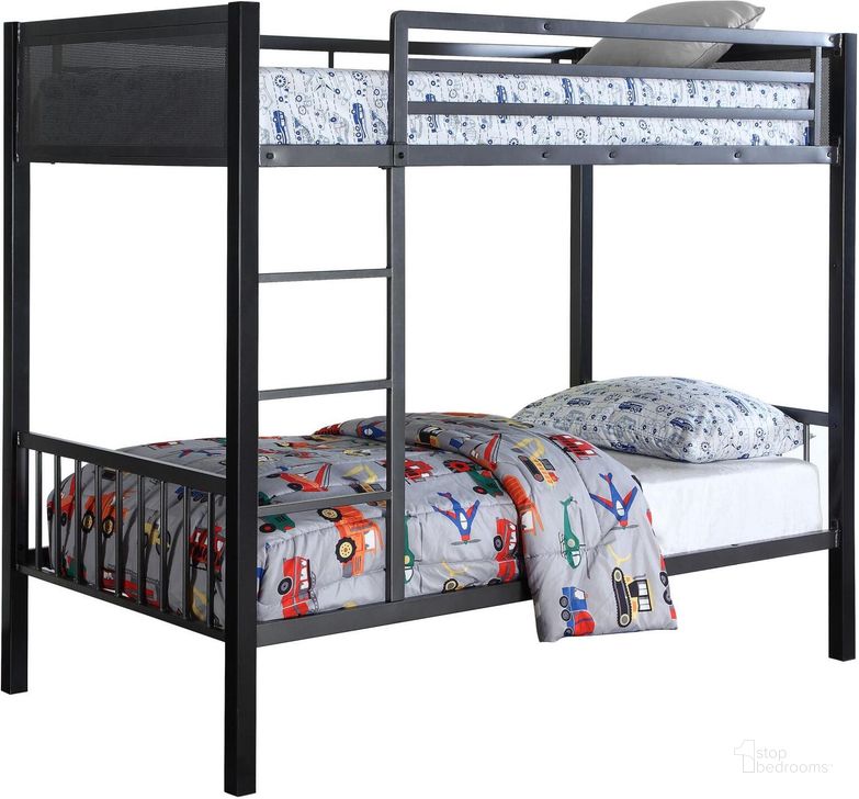 The appearance of Meyers Twin Over Twin Bunk Bed designed by Coaster in the modern / contemporary interior design. This black piece of furniture  was selected by 1StopBedrooms from Meyers Collection to add a touch of cosiness and style into your home. Sku: 460390. Bed Type: Bunk Bed. Material: Metal. Product Type: Bunk Bed. Bed Size: Twin Over Twin. Image1