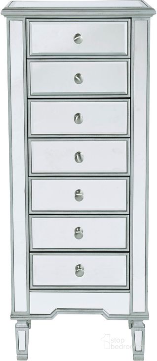 The appearance of Reflexion 20" Antique Silver Paint Lingerie Chest designed by Elegant Lighting in the glam interior design. This silver piece of furniture  was selected by 1StopBedrooms from Reflexion Collection to add a touch of cosiness and style into your home. Sku: MF6-1047S. Product Type: Chest. Material: MDF. Image1