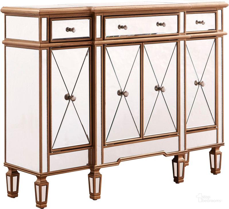 The appearance of Contempo 48" Hand Rubbed Antique Gold Cabinet designed by Elegant Lighting in the glam interior design. This brown piece of furniture  was selected by 1StopBedrooms from Contempo Collection to add a touch of cosiness and style into your home. Sku: MF6-1110GC. Material: Steel. Product Type: Buffets, Sideboards and Server. Image1