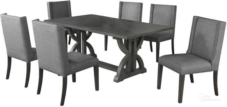 The appearance of Mia 7 Piece Gray Wood Rectangular Dining Set With Nailhead Trim MIAG7 designed by Best Master Furniture in the coastal interior design. This gray piece of furniture  was selected by 1StopBedrooms from Mia Collection to add a touch of cosiness and style into your home. Sku: MIAG7. Material: Wood. Product Type: Dining Room Set. Image1