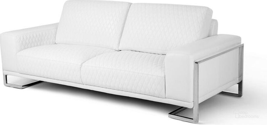The appearance of Mia Bella Gianna Sofa In White And Steel designed by AICO in the modern / contemporary interior design. This white piece of furniture  was selected by 1StopBedrooms from Mia Bella Collection to add a touch of cosiness and style into your home. Sku: MB-GIANN15-WHT-13. Material: Steel. Product Type: Sofa. Image1