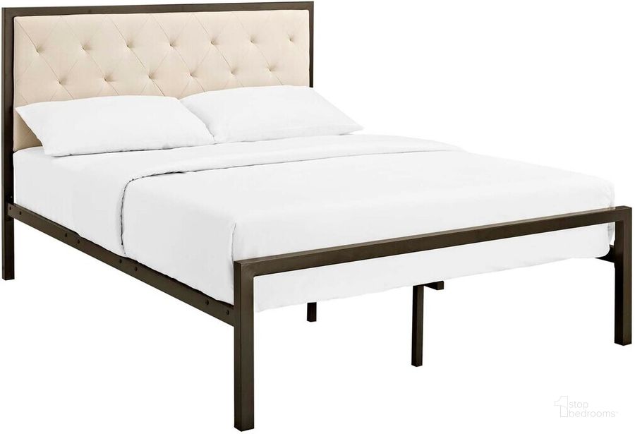 The appearance of Mia Full Fabric Bed In Brown and Beige designed by Modway in the modern / contemporary interior design. This brown and beige piece of furniture  was selected by 1StopBedrooms from Mia Collection to add a touch of cosiness and style into your home. Sku: MOD-5180-BRN-BEI-SET. Bed Type: Platform Bed. Material: Fabric. Product Type: Platform Bed. Bed Size: Full. Image1