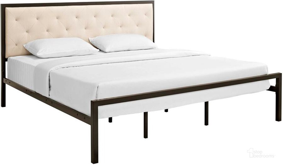 The appearance of Mia King Fabric Bed In Brown and Beige designed by Modway in the modern / contemporary interior design. This brown and beige piece of furniture  was selected by 1StopBedrooms from Mia Collection to add a touch of cosiness and style into your home. Sku: MOD-5184-BRN-BEI-SET. Bed Type: Platform Bed. Product Type: Platform Bed. Bed Size: King. Material: Plywood. Image1