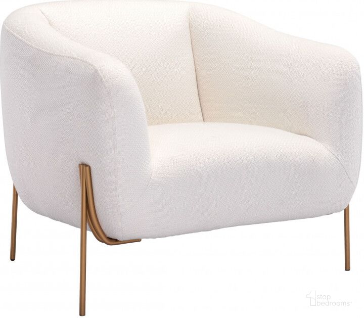 The appearance of Micaela Ivory and Gold Arm Chair designed by Zuo Modern in the modern / contemporary interior design. This gold ivory piece of furniture  was selected by 1StopBedrooms from Micaela Collection to add a touch of cosiness and style into your home. Sku: 101258. Material: Steel. Product Type: Arm Chair. Image1