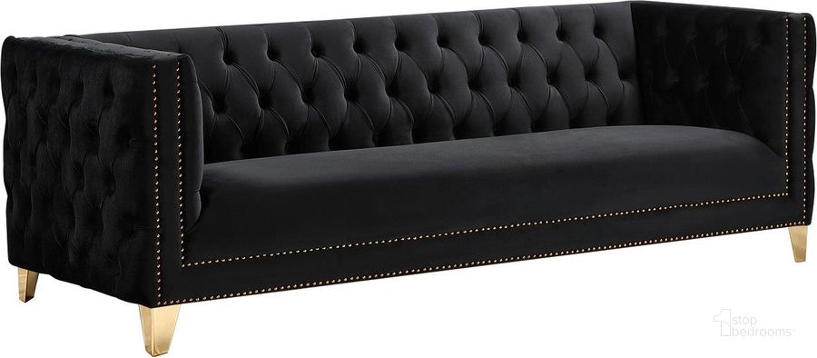 The appearance of Michelle Black Velvet Sofa designed by Meridian in the modern / contemporary interior design. This black velvet piece of furniture  was selected by 1StopBedrooms from Michelle Collection to add a touch of cosiness and style into your home. Sku: 652Black-S. Product Type: Sofa. Material: Velvet. Image1
