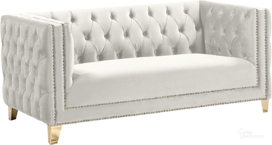 The appearance of Michelle Cream Velvet Loveseat designed by Meridian in the modern / contemporary interior design. This cream velvet piece of furniture  was selected by 1StopBedrooms from Michelle Collection to add a touch of cosiness and style into your home. Sku: 652Cream-L. Product Type: Loveseat. Material: Velvet. Image1
