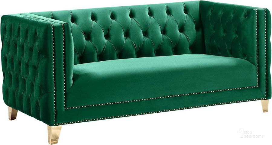 The appearance of Michelle Green Velvet Loveseat designed by Meridian in the modern / contemporary interior design. This green velvet piece of furniture  was selected by 1StopBedrooms from Michelle Collection to add a touch of cosiness and style into your home. Sku: 652Green-L. Product Type: Loveseat. Material: Velvet. Image1