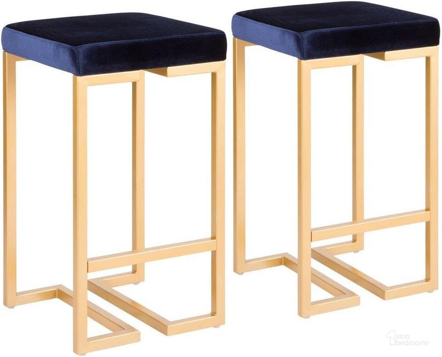 The appearance of Midas 26 Inch Contemporary-Glam Counter Stool In Gold With Blue Velvet Cushion - Set Of 2 designed by Lumisource in the modern / contemporary interior design. This gold piece of furniture  was selected by 1StopBedrooms from Midas Collection to add a touch of cosiness and style into your home. Sku: B26-MDAS AU+BU2. Material: Metal. Product Type: Barstool. Image1
