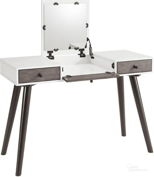 The appearance of MidCentury Modern Vanity Or Desk White In Grey In Black designed by Martin Svensson Home in the modern / contemporary interior design. This cinnamon piece of furniture  was selected by 1StopBedrooms from Mid Century Modern Collection to add a touch of cosiness and style into your home. Sku: 6808928. Material: Wood. Product Type: Vanity. Image1