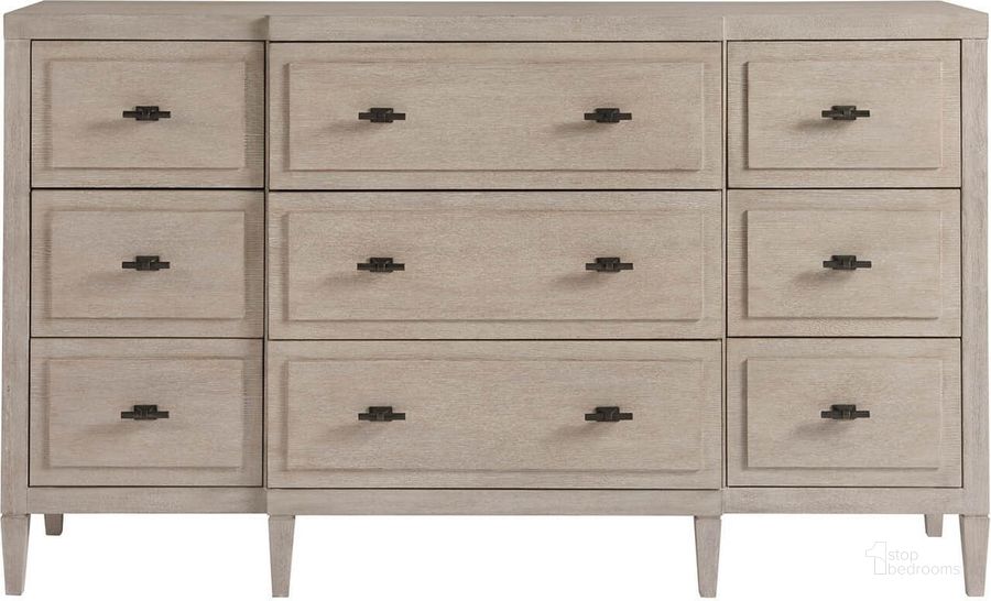 The appearance of Midtown Distressed Flannel Midtown Dresser designed by Universal in the transitional interior design. This white piece of furniture  was selected by 1StopBedrooms from Midtown Collection to add a touch of cosiness and style into your home. Sku: 805040. Product Type: Dresser. Image1