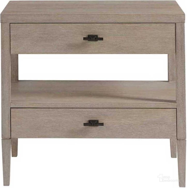 The appearance of Midtown Distressed Flannel Nightstand designed by Universal in the transitional interior design. This white piece of furniture  was selected by 1StopBedrooms from Midtown Collection to add a touch of cosiness and style into your home. Sku: 805350. Product Type: Nightstand. Image1