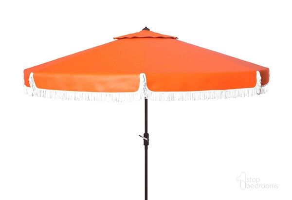The appearance of Milan Fringe 9Ft Crank Outdoor Push Button Tilt Umbrella in Orange designed by Safavieh in the modern / contemporary interior design. This orange piece of furniture  was selected by 1StopBedrooms from Milan Collection to add a touch of cosiness and style into your home. Sku: PAT8008O. Material: Metal. Product Type: Umbrella. Image1
