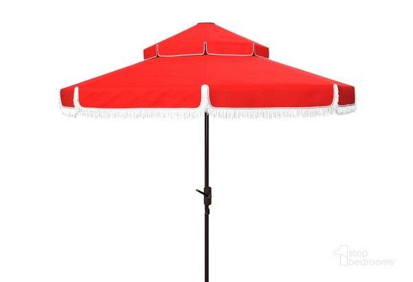 The appearance of Milan Fringe 9Ft Double Top Crank Umbrella in Red designed by Safavieh in the modern / contemporary interior design. This red piece of furniture  was selected by 1StopBedrooms from Milan Collection to add a touch of cosiness and style into your home. Sku: PAT8208E. Material: Metal. Product Type: Umbrella. Image1