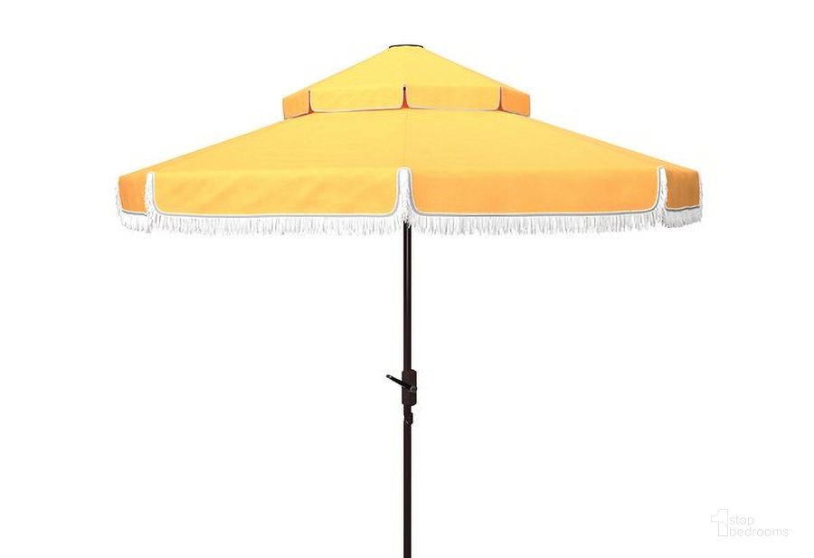 The appearance of Milan Fringe 9Ft Double Top Crank Umbrella in Yellow designed by Safavieh in the modern / contemporary interior design. This yellow piece of furniture  was selected by 1StopBedrooms from Milan Collection to add a touch of cosiness and style into your home. Sku: PAT8208D. Material: Metal. Product Type: Umbrella. Image1