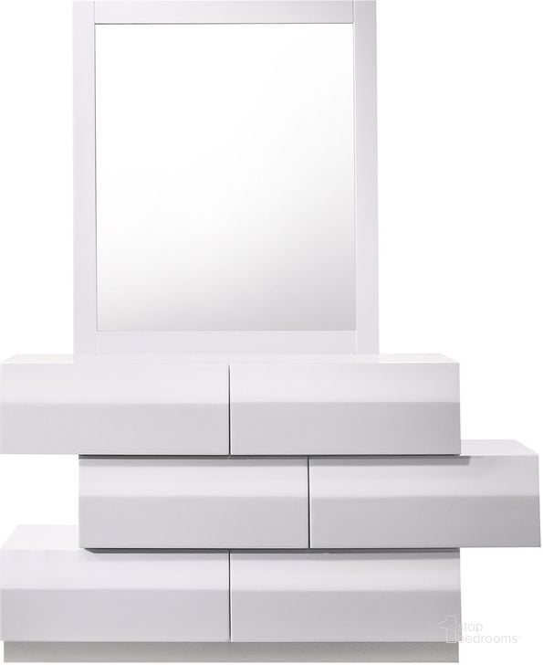 The appearance of Milan White Lacquer Dresser and Mirror designed by J&M in the modern / contemporary interior design. This white piece of furniture  was selected by 1StopBedrooms from Milan Collection to add a touch of cosiness and style into your home. Sku: 17687-DM. Material: Wood. Product Type: Dresser. Image1