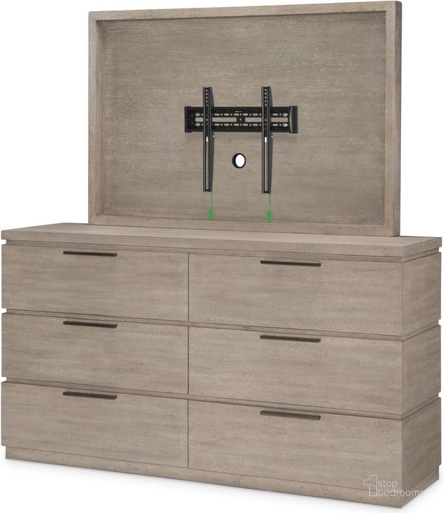 The appearance of Milano Sandstone 6 Drawer Dresser With TV Mount By Rachael Ray designed by Legacy Classic in the transitional interior design. This beige piece of furniture  was selected by 1StopBedrooms from Milano Collection to add a touch of cosiness and style into your home. Sku: 9660-1200;9660-1230. Product Type: Dresser.