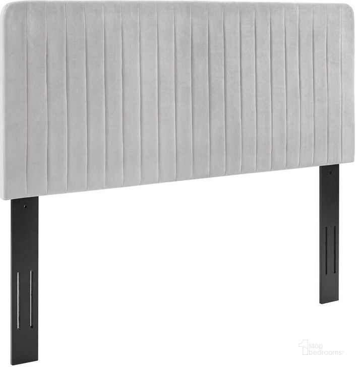 The appearance of Milenna Channel Tufted Performance Velvet Full/Queen Headboard In Light Gray designed by Modway in the  interior design. This light gray piece of furniture  was selected by 1StopBedrooms from Milenna Collection to add a touch of cosiness and style into your home. Sku: MOD-6339-LGR. Product Type: Headboard. Bed Size: Queen. Material: MDF. Image1