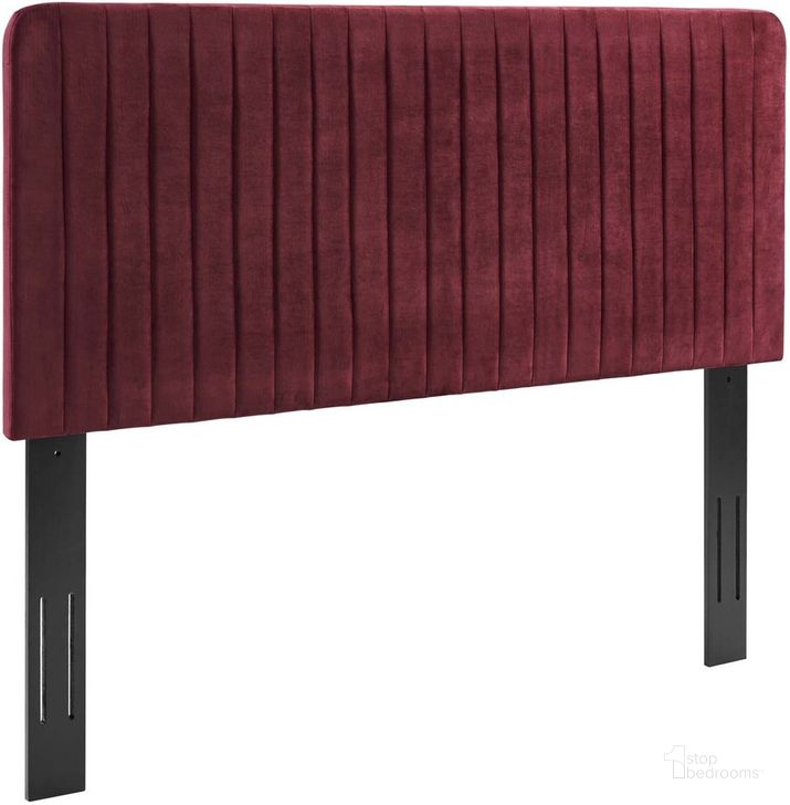 The appearance of Milenna Channel Tufted Performance Velvet King/California King Headboard In Maroon designed by Modway in the  interior design. This maroon piece of furniture  was selected by 1StopBedrooms from Milenna Collection to add a touch of cosiness and style into your home. Sku: MOD-6341-MAR. Product Type: Headboard. Bed Size: King. Material: MDF. Image1