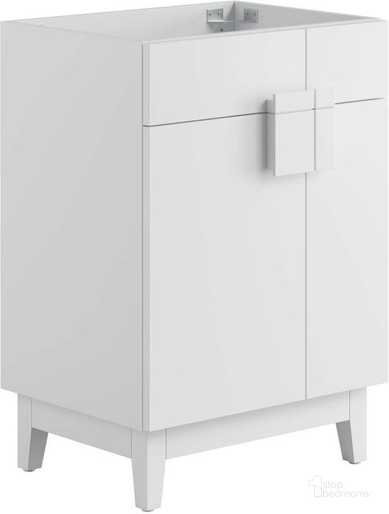 The appearance of Miles 24 Inch Bathroom Vanity Cabinet In White designed by Modway in the  interior design. This white piece of furniture  was selected by 1StopBedrooms from Miles Collection to add a touch of cosiness and style into your home. Sku: EEI-6399-WHI. Product Type: Bathroom Vanity. Material: Rubberwood. Image1