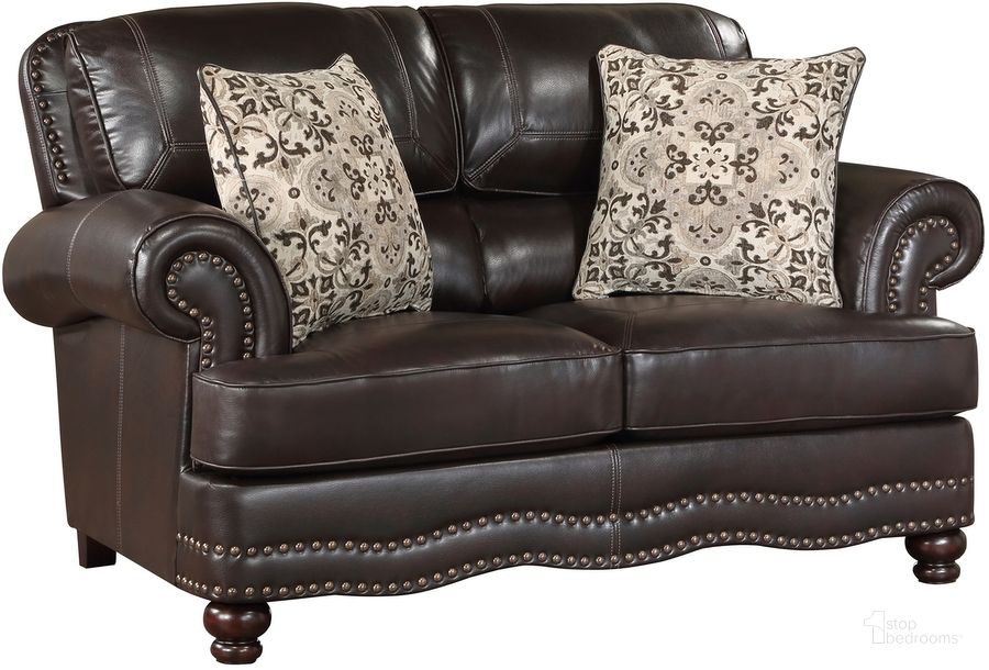 The appearance of Milford Love Seat In Brown designed by Homelegance in the traditional interior design. This brown piece of furniture  was selected by 1StopBedrooms from Milford Collection to add a touch of cosiness and style into your home. Sku: 9268BRW-2. Material: Faux Leather. Product Type: Loveseat. Image1