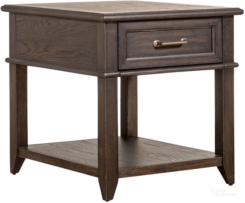 The appearance of Mill Creek Drawer End Table In Dark Brown designed by Liberty in the transitional interior design. This dark brown piece of furniture  was selected by 1StopBedrooms from Mill Creek Collection to add a touch of cosiness and style into your home. Sku: 792-OT1020. Product Type: End Table. Material: Rubberwood. Image1