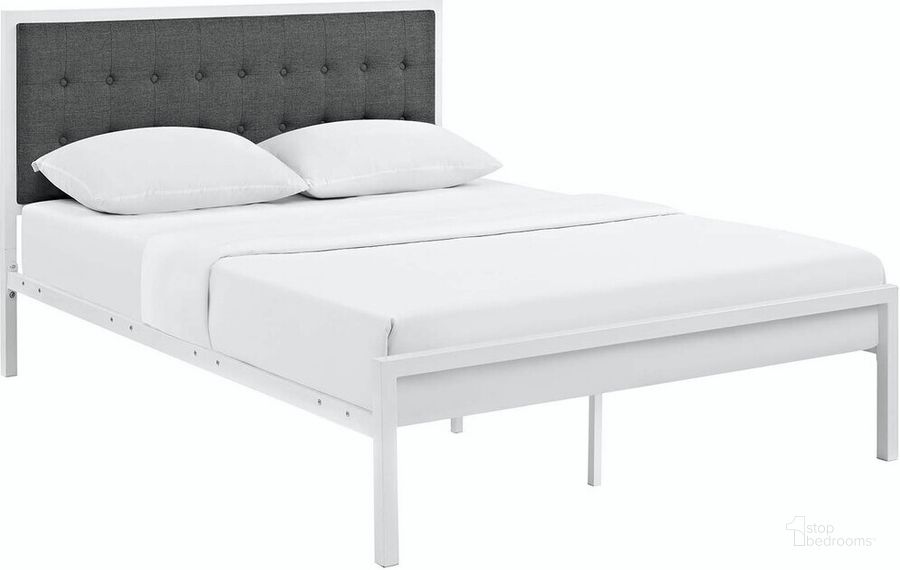 The appearance of Millie King Fabric Bed In White/Gray designed by Modway in the  interior design. This white/gray piece of furniture  was selected by 1StopBedrooms from Millie Collection to add a touch of cosiness and style into your home. Sku: MOD-5456-WHI-GRY. Bed Type: Platform Bed. Product Type: Platform Bed. Bed Size: King. Material: Foam. Image1