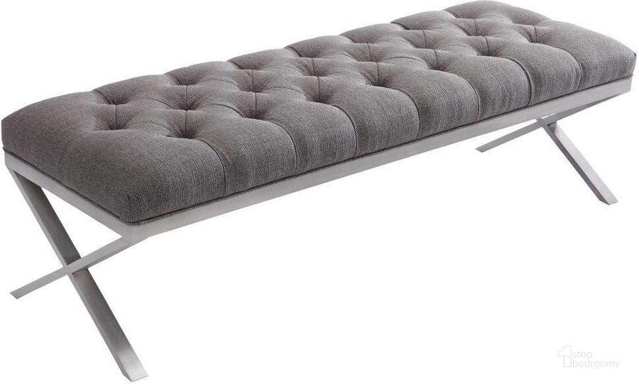 The appearance of Milo Gray Brushed Steel Bench designed by Armen Living in the modern / contemporary interior design. This grey piece of furniture  was selected by 1StopBedrooms from Milo Collection to add a touch of cosiness and style into your home. Sku: LCMIBEGR. Product Type: Bedroom Bench. Material: Stainless Steel. Image1