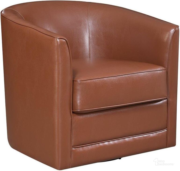 The appearance of Milo Swivel Accent Chair In Chestnut Brown designed by Emerald Home Furnishings in the modern / contemporary interior design. This chestnut brown piece of furniture  was selected by 1StopBedrooms from Milo Collection to add a touch of cosiness and style into your home. Sku: U5029C-04-75A. Material: Wood. Product Type: Accent Chair. Image1