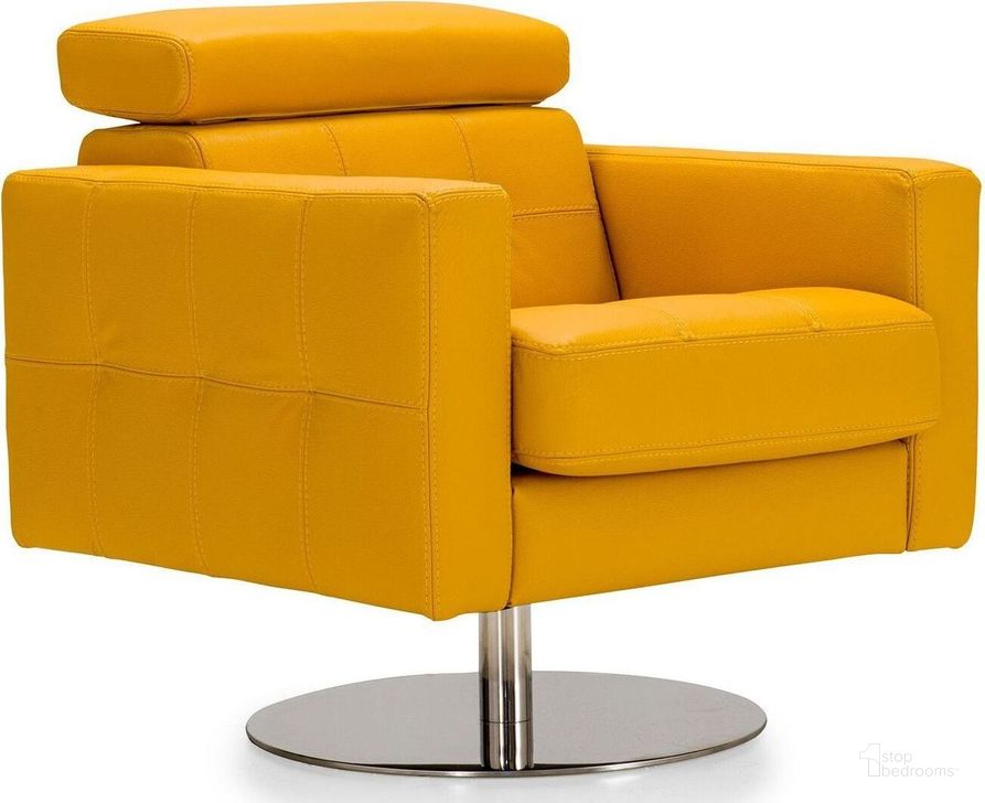 The appearance of Milo Yellow Leather Swivel Accent Chair designed by Bellini Modern Living in the modern / contemporary interior design. This yellow piece of furniture  was selected by 1StopBedrooms from Milo Collection to add a touch of cosiness and style into your home. Sku: Milo YEL. Product Type: Accent Chair. Image1