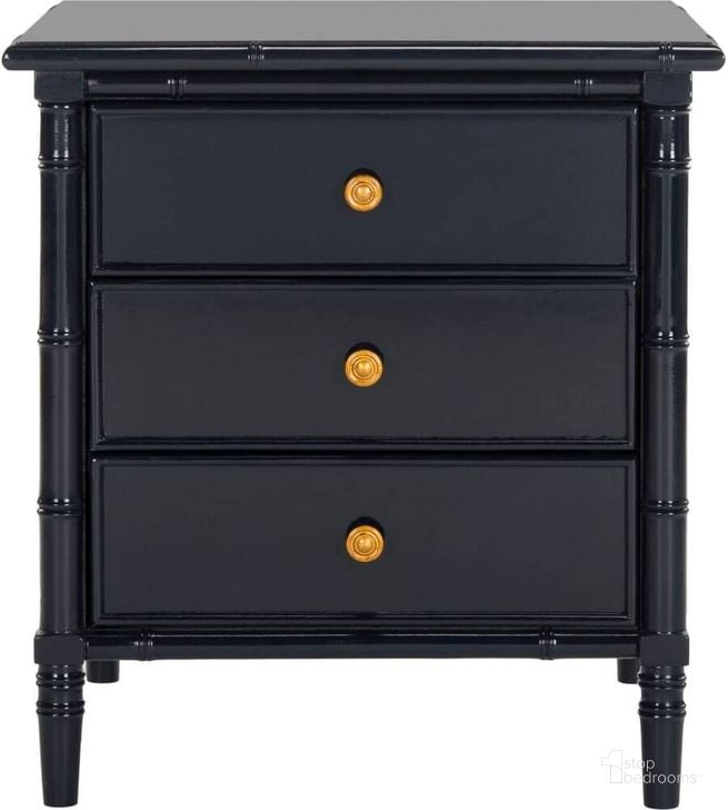 The appearance of Mina Navy 3-Drawer Nightstand designed by Safavieh in the modern / contemporary interior design. This navy piece of furniture  was selected by 1StopBedrooms from Mina Collection to add a touch of cosiness and style into your home. Sku: NST3500A. Material: Wood. Product Type: Nightstand. Image1