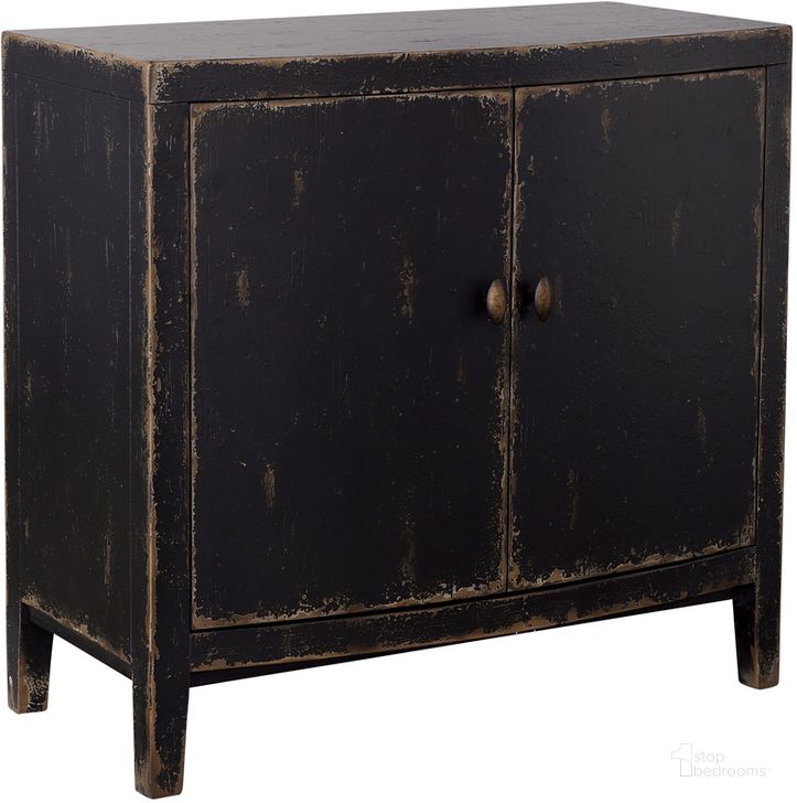 The appearance of Mina Weathered Black and Brown Two Door Cabinet designed by Coast to Coast in the rustic / southwestern interior design. This distressed black piece of furniture  was selected by 1StopBedrooms from Mina Collection to add a touch of cosiness and style into your home. Sku: 90318. Product Type: Cabinet. Material: MDF. Image1