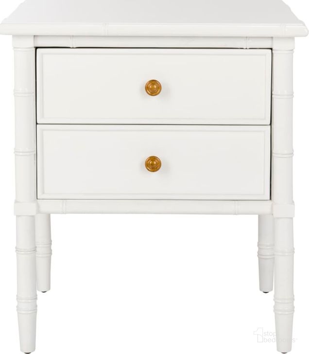 The appearance of Mina White 2-Drawer Nightstand designed by Safavieh in the modern / contemporary interior design. This white piece of furniture  was selected by 1StopBedrooms from Mina Collection to add a touch of cosiness and style into your home. Sku: NST3501B. Material: Wood. Product Type: Nightstand. Image1