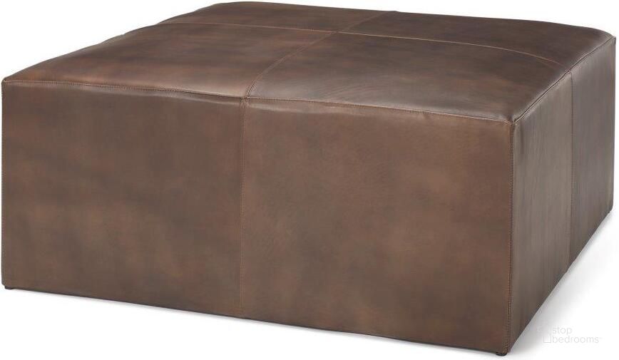 The appearance of Minara 36 Inch Square Brown Leather Wrapped With Wood Base Ottoman designed by Mercana in the industrial interior design. This brown piece of furniture  was selected by 1StopBedrooms from Minara Collection to add a touch of cosiness and style into your home. Sku: 69058. Material: Leather. Product Type: Ottoman. Image1