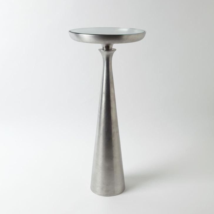 The appearance of Minaret Large Accent Table In Satin Nickel designed by Global Views in the modern / contemporary interior design. This gray piece of furniture  was selected by 1StopBedrooms from Minaret Collection to add a touch of cosiness and style into your home. Sku: 7.90768. Material: Aluminum. Product Type: Accent Table. Image1