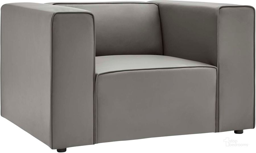 The appearance of Mingle Vegan Leather Arm Chair In Gray designed by Modway in the modern / contemporary interior design. This grey leather piece of furniture  was selected by 1StopBedrooms from Mingle Collection to add a touch of cosiness and style into your home. Sku: EEI-4620-GRY. Material: Leather. Product Type: Living Room Chair. Image1